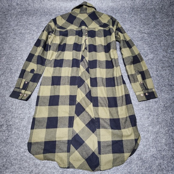 Duluth Trading Womens Folklore Flannel Duster Dress Green Buffalo Plaid XS NEW - Picture 2 of 8